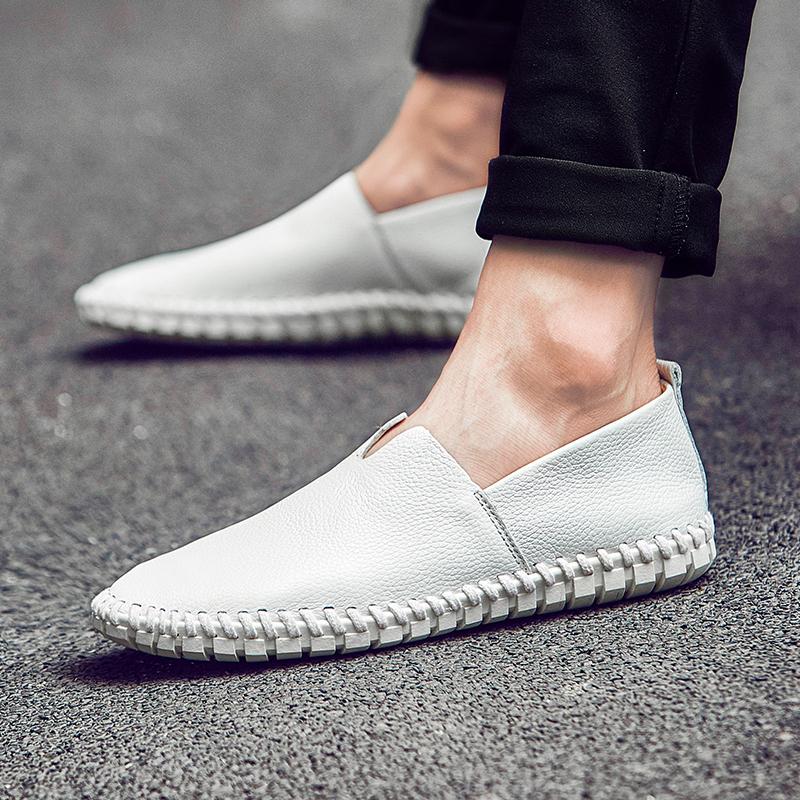 Genuine Cow Leather Mens Loafers Fashion Handmade Moccasins Soft Leather Blue Slip On Men's Boat Shoe PLUS SIZE 38~47
