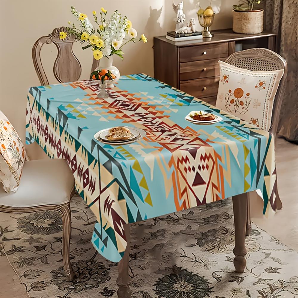 1pc Boho Geometric Aztec Tablecloth, Farmhouse Dining Table Cover for Kitchen Dining Room Party Decor