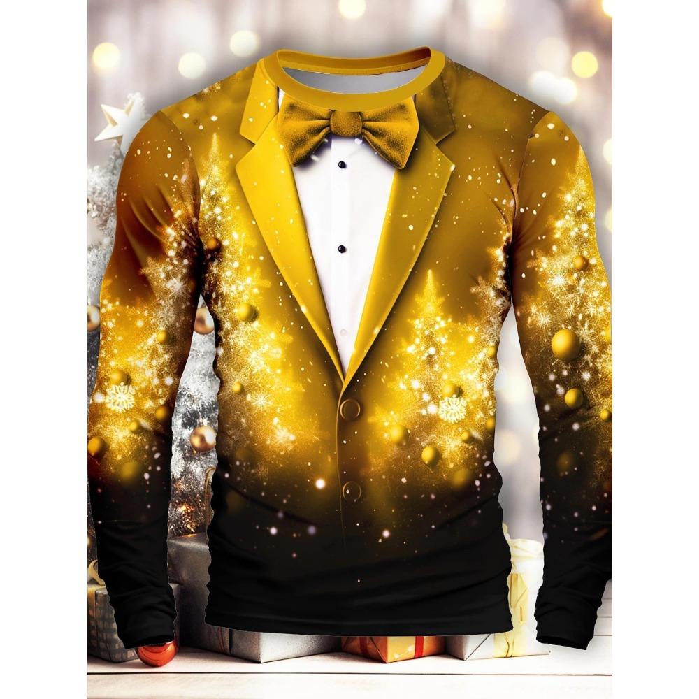 Weihnachts-T-Shirt Herren Bedruckt Bequem Langärmlig Bequem Vielseitig T-Shirts Modisch