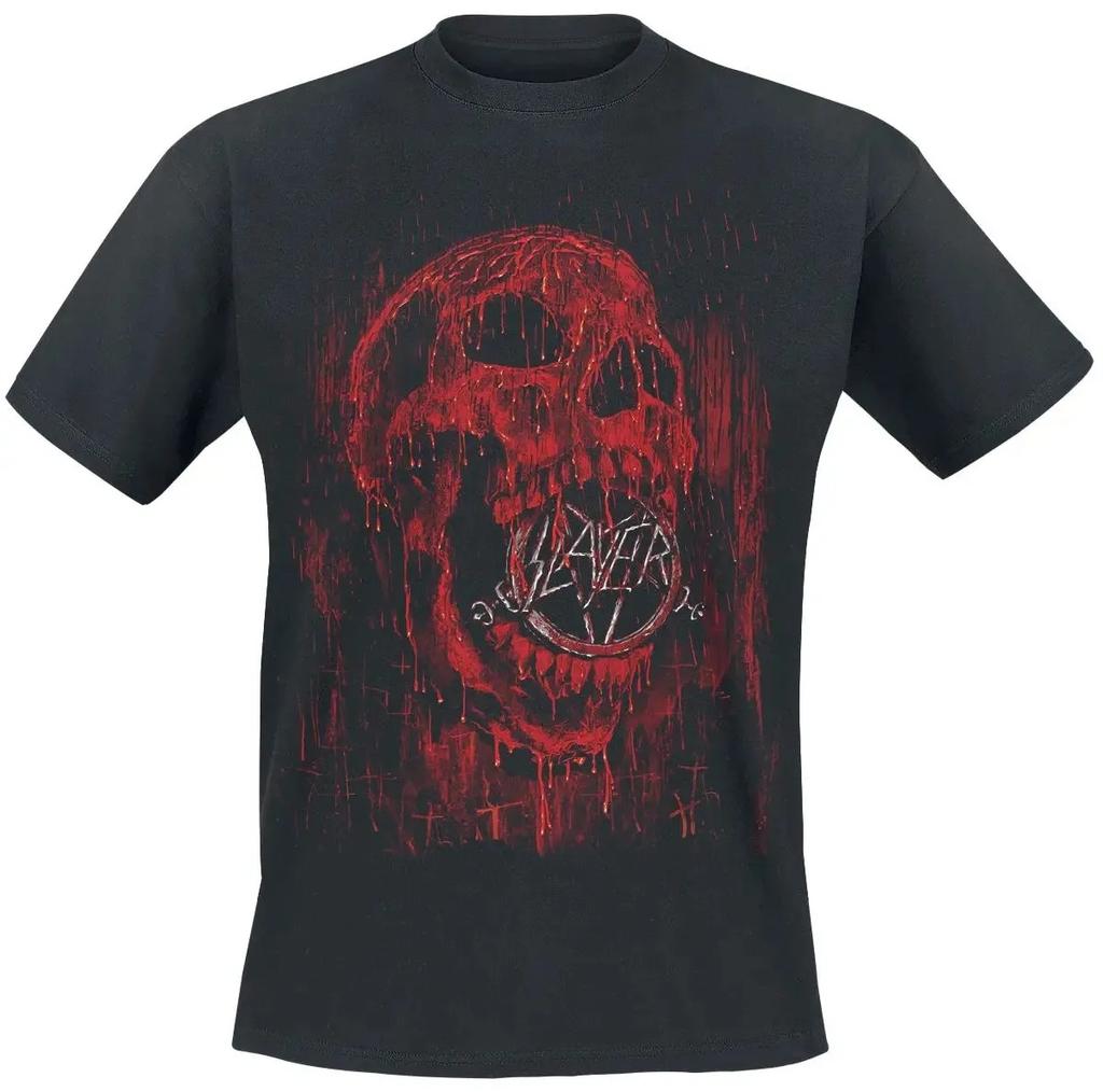 Slayer Classic Red Logo Distressed Thrash Metal Band Unisex Heavyweight Cotton Oversized Streetwear T-Shirt