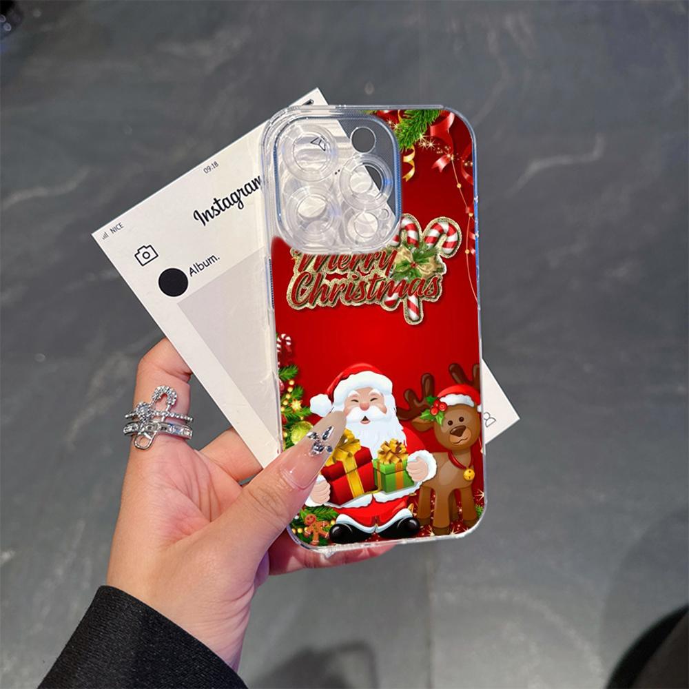Ae109 Happy New Year Merry Christmas art Magsafe Transparent Cases for Samsung S23 S24 Ultra S21 iPhone 16 Pro Max Magnetic Wireless Charge Back Cover