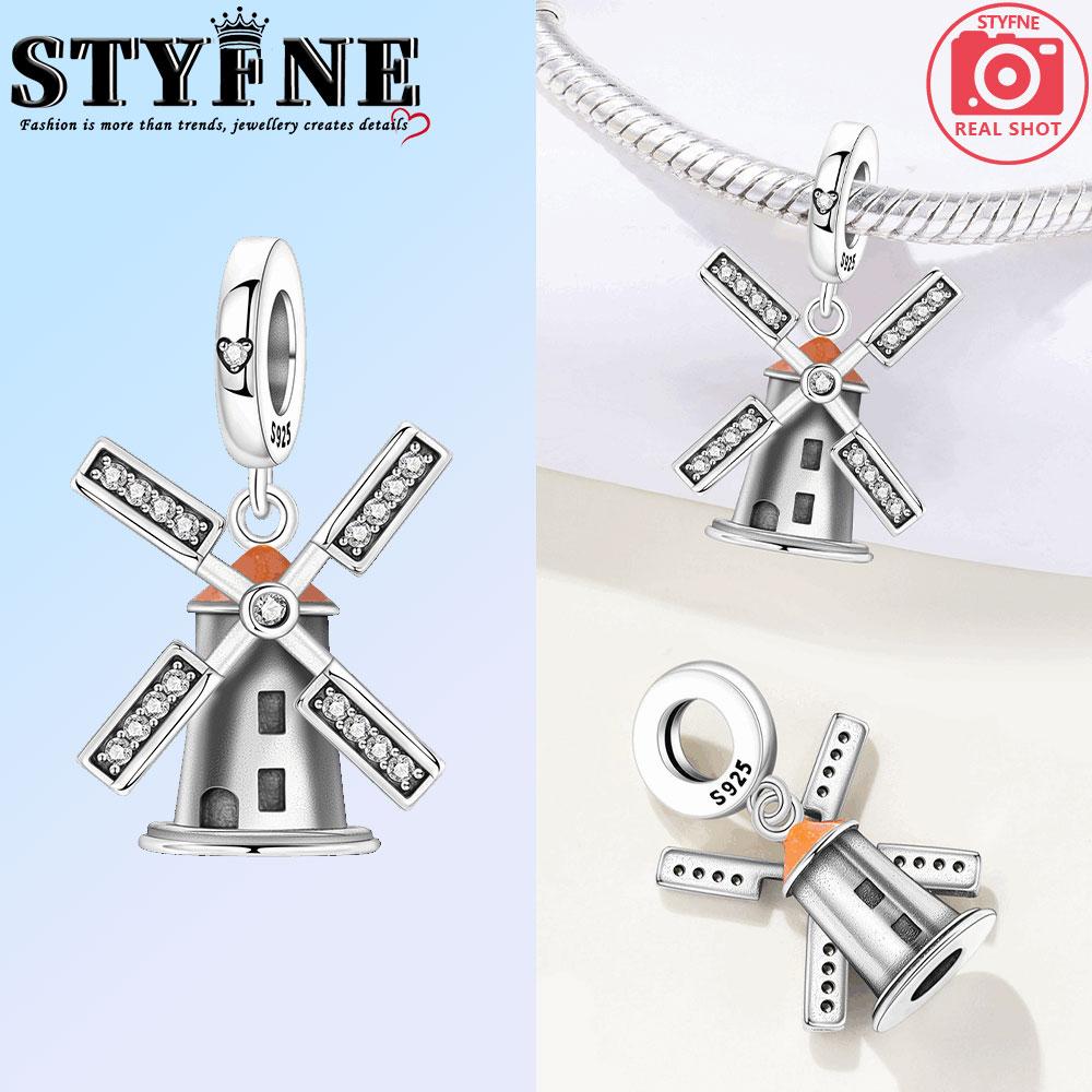 Copper Amusement Park Trojan Dutch Windmill Charms Beads Pendant For Original Bracelet Woman Girl Jewelry