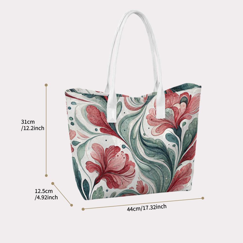 Vintage Floral Printed Tote Bag Fashion Casual Large Capacity Daily Use Shoulder Handbag for Women