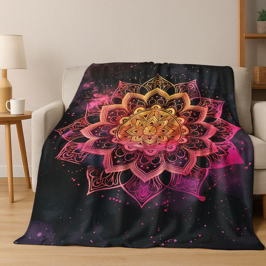 Regenbogen Mandala Blume Chakren Yoga Bohemia Kunst Flanell Decke, Gemütliche Weiche Überwurfdecke für Zuhause Schlafzimmer Bett Sofa Abdeckung Kinder Geschenk