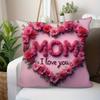 Mother'S Day Floral Heart Pillow Cover Mom I Love You Pattern Cushion Cover Decorative Soft For Sofa Bed Living Room Home Decor