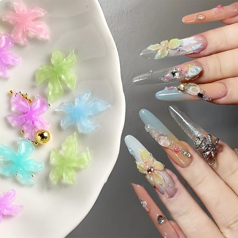 50/100 Stück Gemischte Lilienblüten Stahlkugel Nail Art Charms 3D Nageldekoration Weiches Harzmaterial DIY Maniküre Zubehör