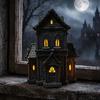 Gothic Inspired Interior Decor Lighted Halloween Village House Statue with LED Light, Unique Tabletop Piece Black Spooky Figurine for Holiday