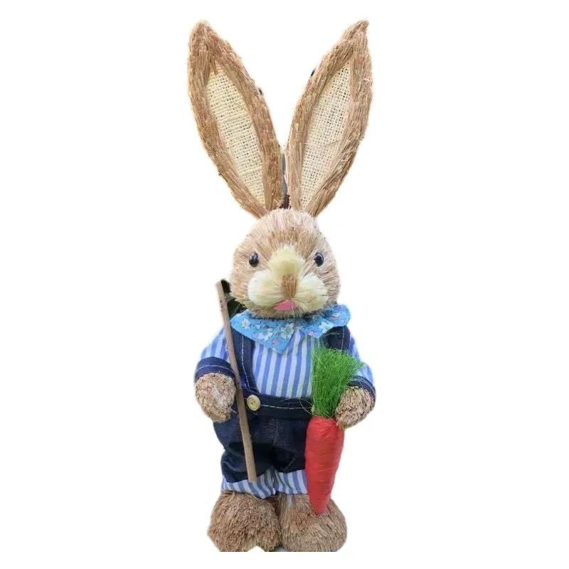 1/2PCS Height 35cm Easter Cute Straw Bunny Decoration Rustic Home Decoration Party Desktop Decorations Handmade Decorations