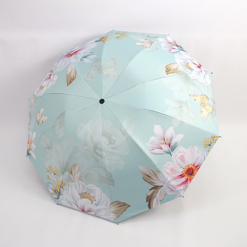 Tri-fold vinyl national style peony sunscreen umbrella UV protection sun umbrella antique high value digital printing umbrella
