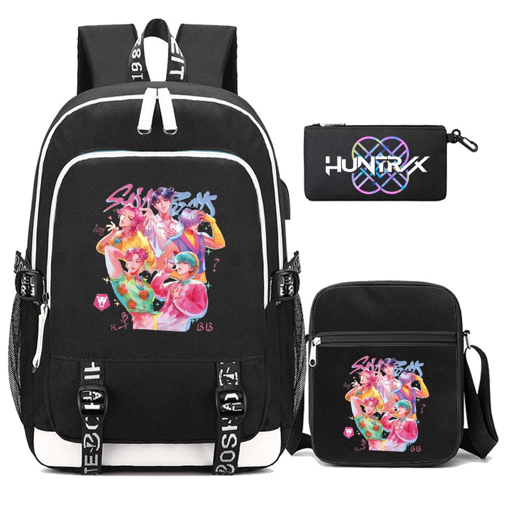 3Pcs/set Anime Cartoon Kpop Printed Backpack with Shoulder Bag Pencil Case for Teenager Girl Boy Bookbag Large Capacity Waterproof Travel Bag Kid Gift