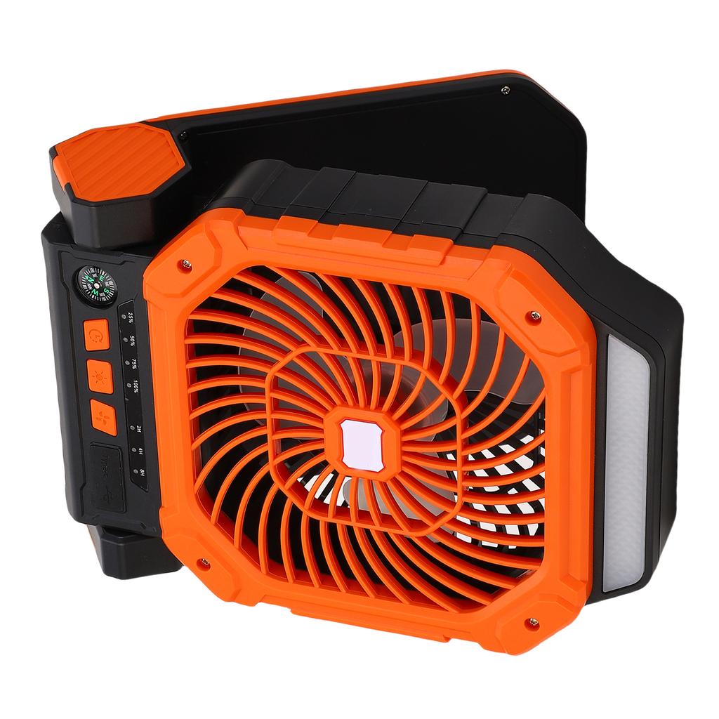Solar Camping Fan 4 Speeds 3 Light Modes 7800mAh Battery Rechargeable Portable Fan with Timer and Compass