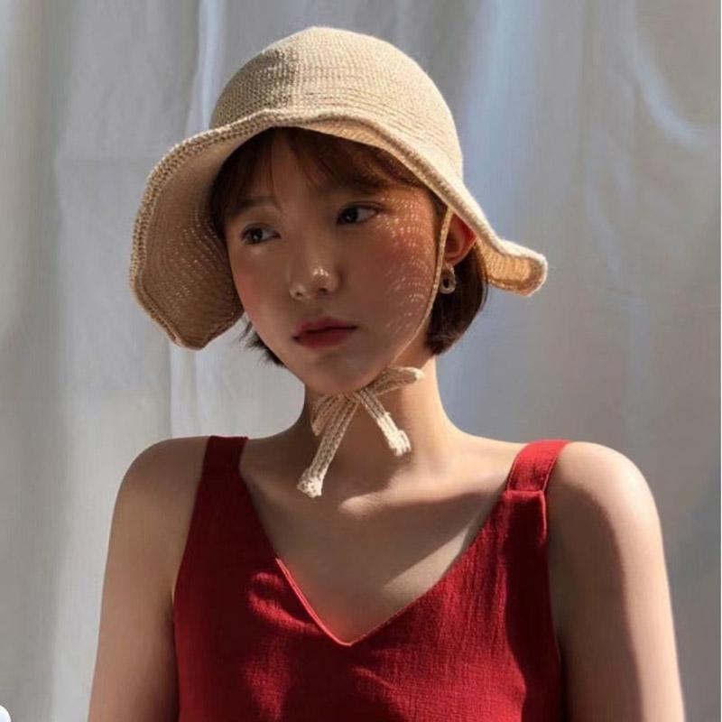 Women Summer Bucket Hat Solid Color Wide Brim Sun Hats For Ladies Outdoor Sunshade Panama Fisherman Cap