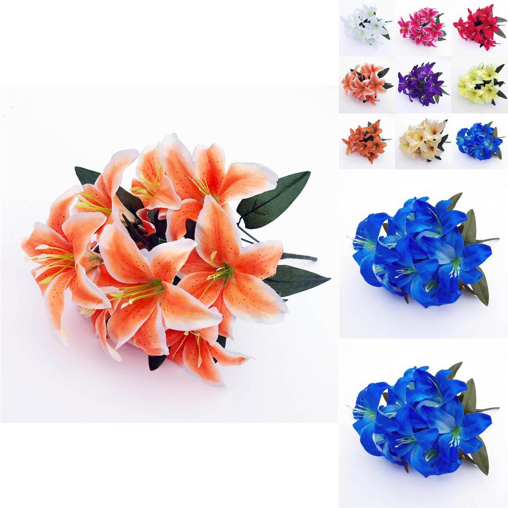 Lush 45cm 10 Heads Artificial Stargazer Lilies Silk Flower Bouquet For Vibrant Decor