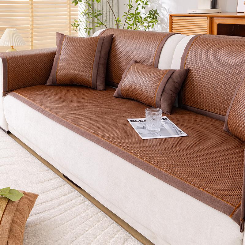 Sofa Cushion Summer Rattan Mat Backrest Towel  New Summer Ice Silk Sofa Cover Non-Slip Mat Seat Cushion Cool Cushion