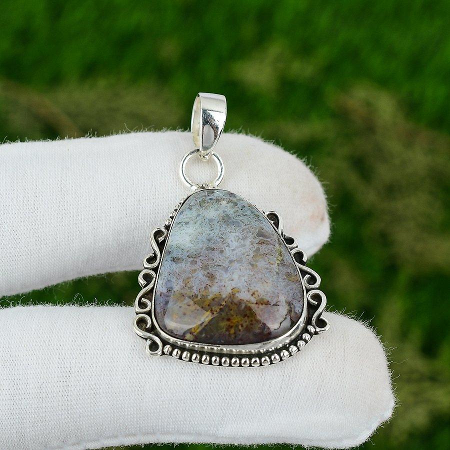 Natural Solar Moss Agate Gemstone Jewelry 925 Sterling Silver Pendant For Girls