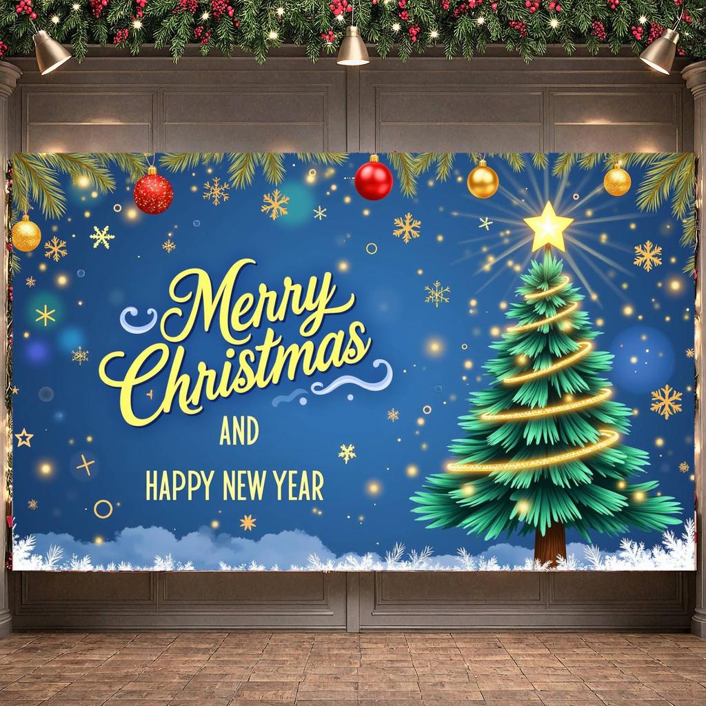 New Year Banner Winter Theme Christmas Decoration Banner Holiday Banner Blue Background For Festive Party Holiday Celebration