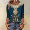 Top Trendy Vintage a 3/4 di manica per Donna, Maglietta Blusa Casual da Donna a Tre Quarti di Manica con Scollo Rotondo Stampata