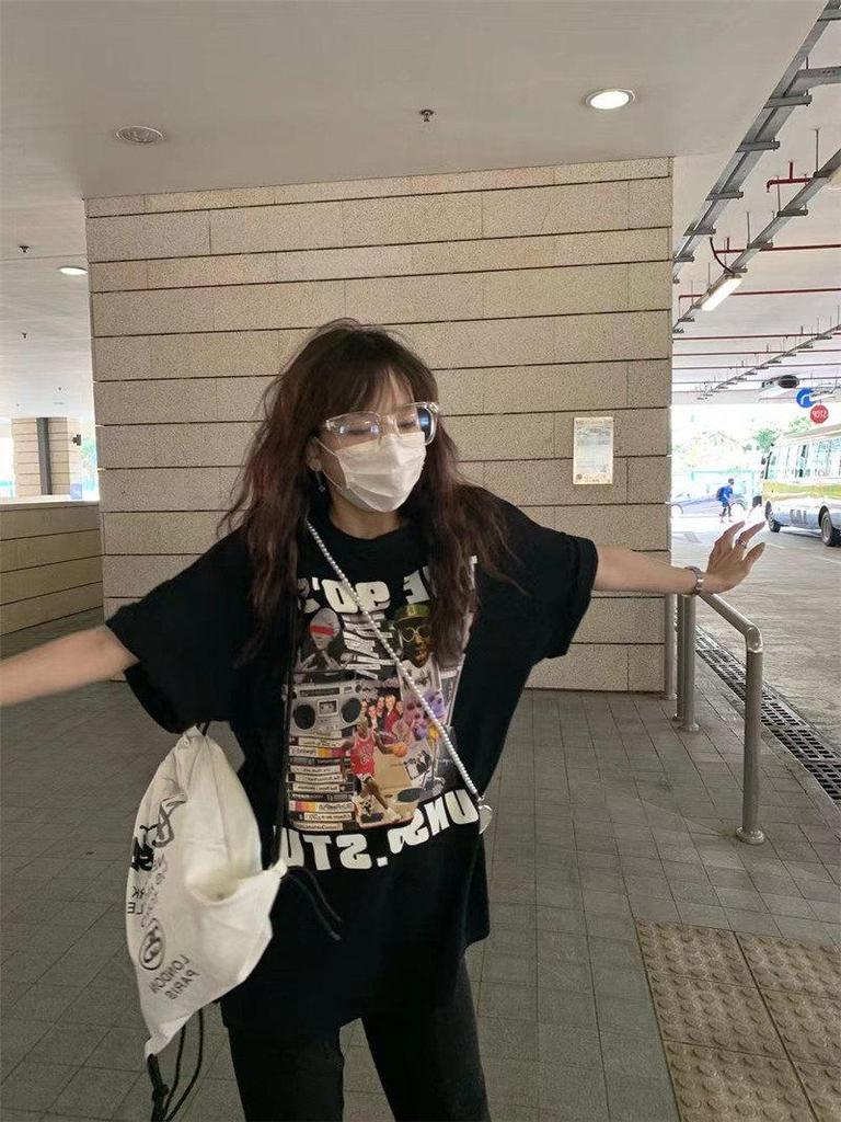 American Retro Trendy Plus Size Women's Pure Cotton Short Sleeve Summer Mid-length Casual Top