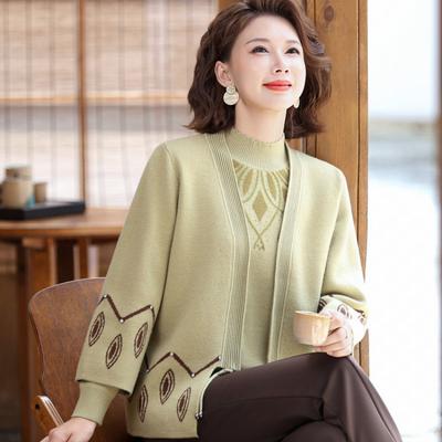 Herbst- und Winter-Pullover-Set, modische Strickjacke, Outfit für ältere Mädchen/Mütter, neues Samt-Warm-Zweiteiler-Set