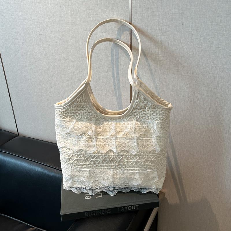 

Женская сумка-тоут 2025 новая большая вместительная сумка для поездок на работу летняя универсальная сумка через плечо модная сумка для поездок на работу с кружевной отделкой 31*11*26