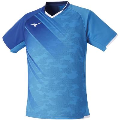 Mizuno Table Tennis Game Dynamotion JTTA Diva Size S Shirt, V-Neck, Moisture-Wicking, Quick-Drying, Fit, Certified, 82JA2101, Blue/Surf Blue,