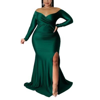 Übergröße Mode Sexy Maxi Kleid Damen Nachtclub V-Ausschnitt Uni Schlitz Elegante Kleider Weiblich Hohe Taille Party Einteiler Kleid 2024