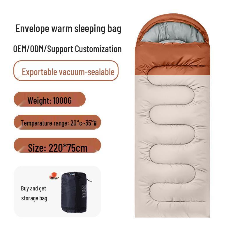 Outdoor Camping Portable Envelope Sleeping Bag - Dirt-Proof, Warm, Thick, Pure Cotton for Adults