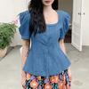 ZANZEA Kvinner Casual Firkantet Hals Sommer Kortermet Elegant Bluse