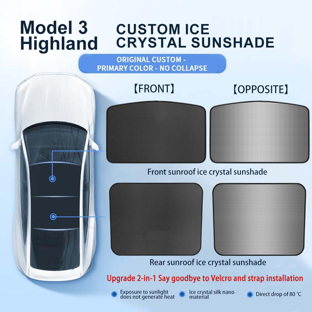 Heenvn Ice Cloth Buckle Sunshades For Tesla Model 3 Y Juniper Highland 2025 2026 Front Rear Sunroof Skylight Car Accessories