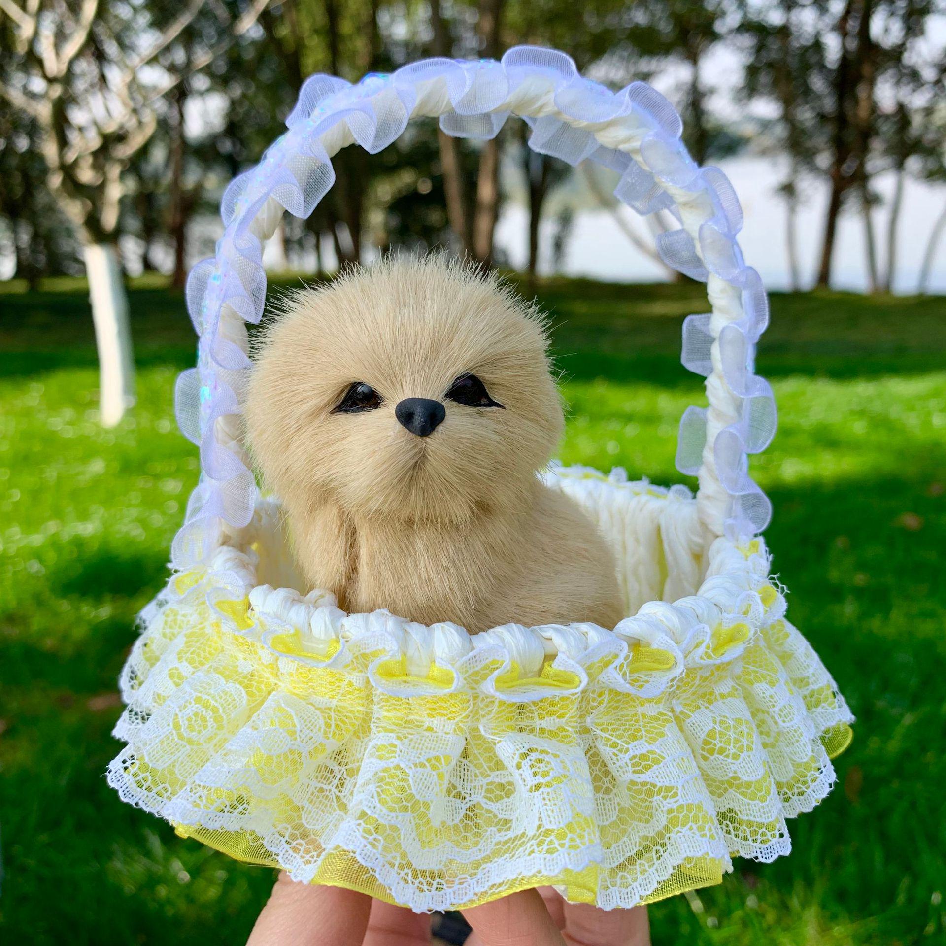 

Woven Handled Basket with Plush Puppy Toy for Home Decoration