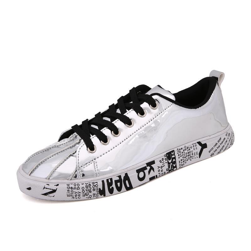 

Пара кроссовок из лакированной кожи с блестящими вставками в стиле для пар - Большие размеры и молодежная спортивная повседневная обувь в корейском тренде Size 40