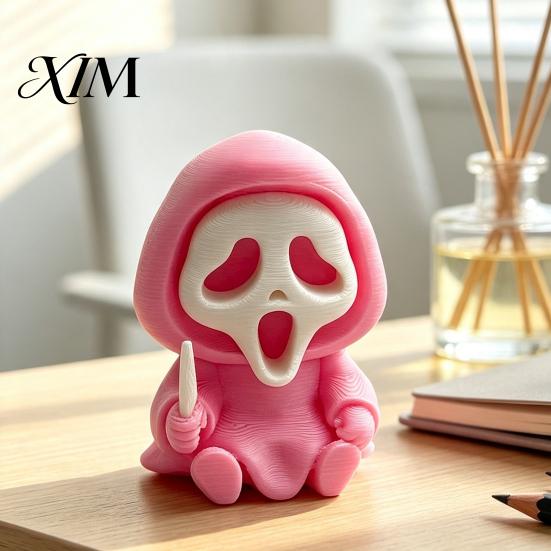 Desktop 3D Printed Skull Decor Halloween Ghost Statue, Cartoon Skeleton Sculpture, Textures Cute Dark Aesthetic Room Accessories Compact Horror