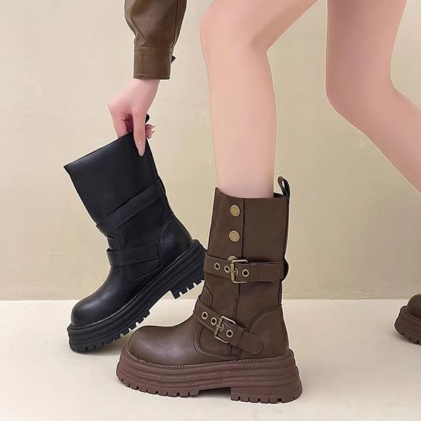 British style versatile retro Martin boots women's 2024 autumn and winter new models can be folded Western denim thick heel medium tube short boots