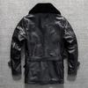 Medium-length Men's Windbreaker, Fur, Neck Layer, Cowhide Genuine Leather Leather Jacket, Casual Large Size Autumn and Winter Jacket, Men's Clothing