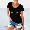 Summer V-neck 3D Printed Funny Cat Pattern Top Fashionable Casual Short Sleeved Women's T-shirts