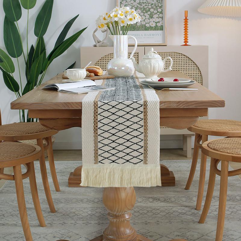 Nordic Minimalist Cotton Linen Table Runner With Tassels For Dining Room Decor