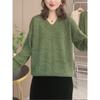 Women's Hollow V-neck Long Sleeve Knitted TopSpring Women's Fashionable and Versatile Style Small Shirt