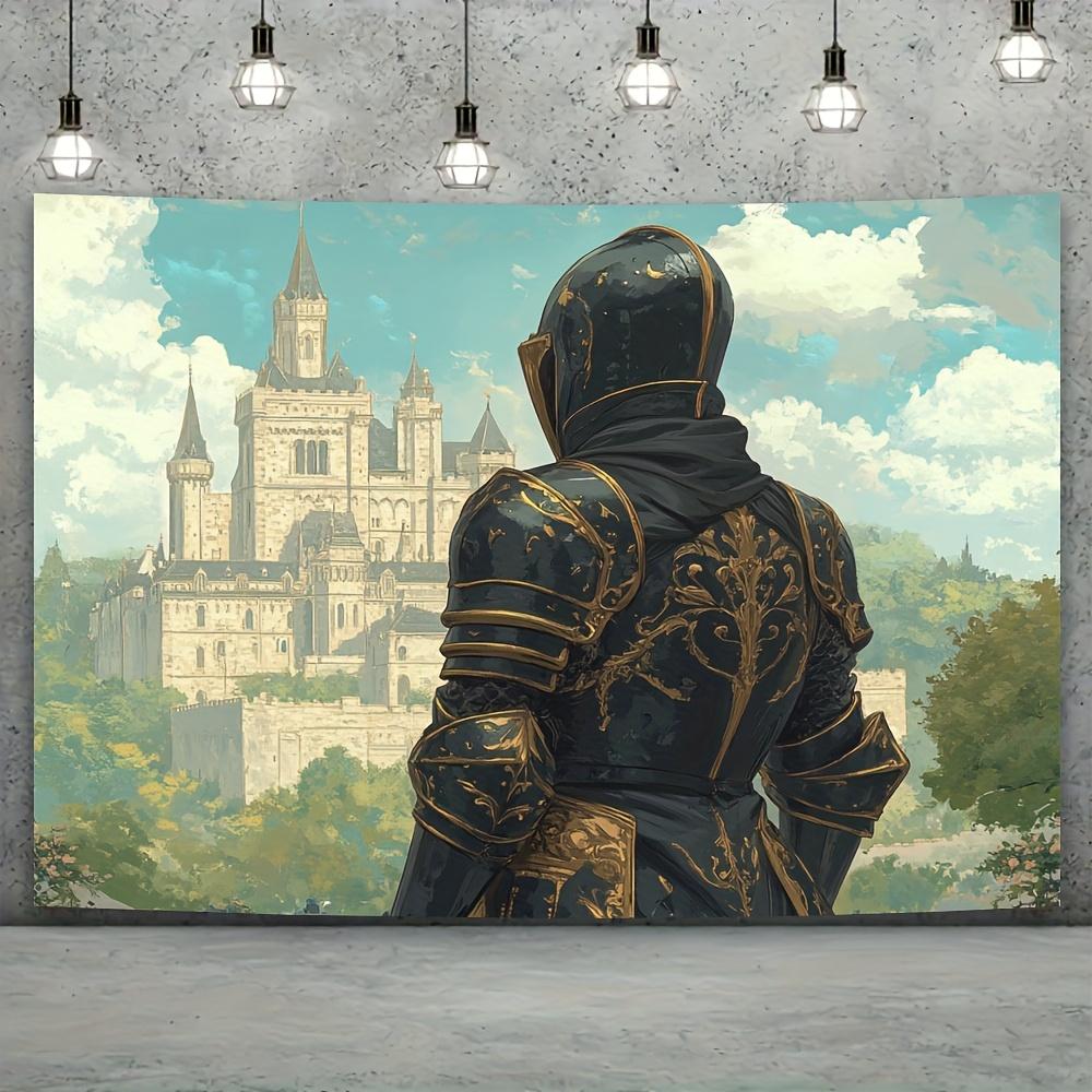 Glam Style Knight and Castle Tapestry, Polyester Wall Hanging for Living Room, Bedroom, Home Decor, Party Decoration, Of