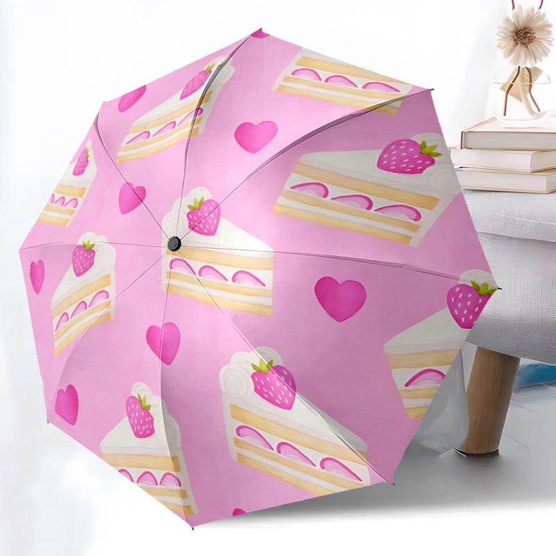 

1pc Strawberry Cake Heart Automatic Folding Umbrella Durable Iron Frame,All Seasons Home Travel Outdoor Multifunctional Umbrella yy251115191