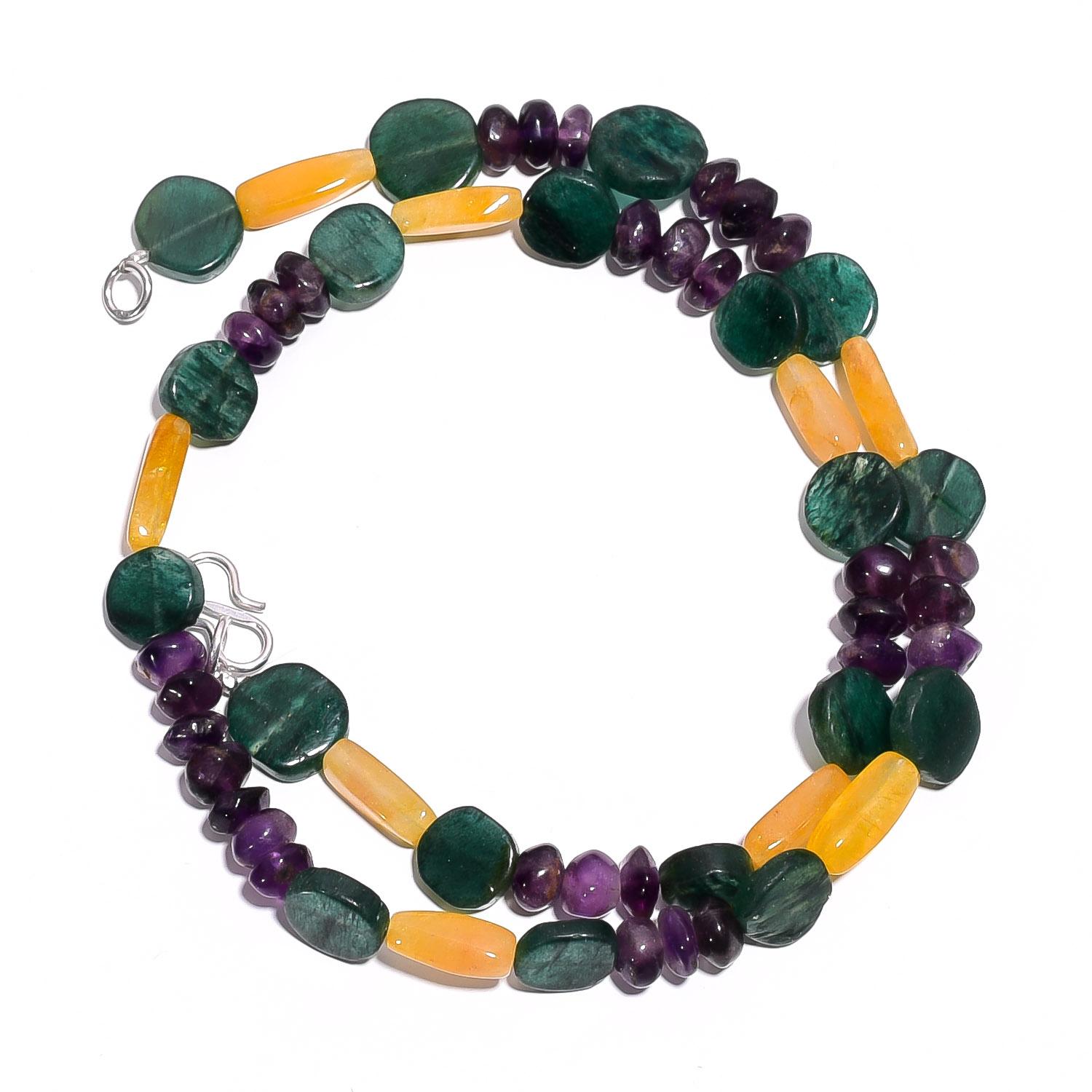

Natural Multi Aventurine Amethyst Gemstone Smooth Beads Necklace 17 UB-4595 UB-4595