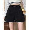 Women's Black Woolen High-Waist A-Line Wide-Leg Booty Shorts for Spring, Autumn, and Winter