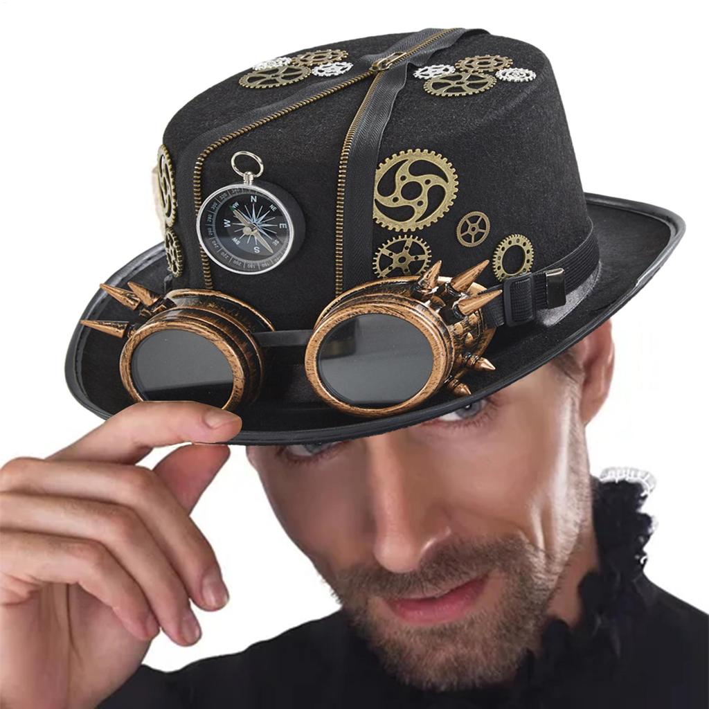 Cappelli Steampunk con Occhiali Copricapo per Costume Cappello di Halloween con Occhiali Rimovibili Accessori per Travestimento Costume da Viaggiatore nel Tempo Uomo