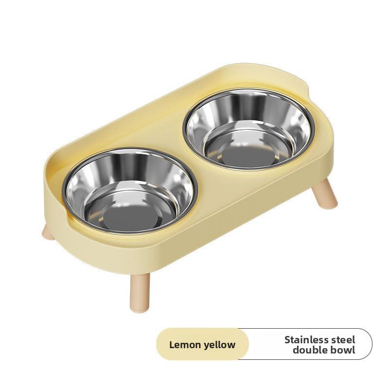 Cat Bowl, Ceramic Double Bowl, Anti-tipping Pet Bowl, Water and Food Integrated Stainless Steel Dog Bowl, Neck Guard Bowl