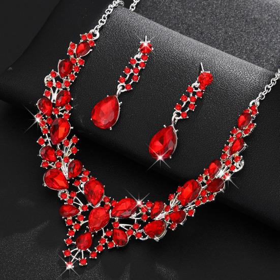 2Pcs/Set Women Jewelry Set Sparkling Water Drop Design Wedding Necklace Drop Earrings Set Bridal Jewelry Gift