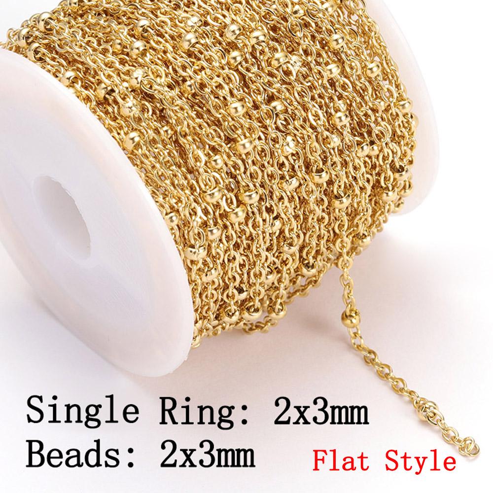2Meters Stainless Steel Beaded Cable Link Clip Gold Beads Ball Chain DIY Anklet Necklaces Bracelet Jewelry Making Wholesale