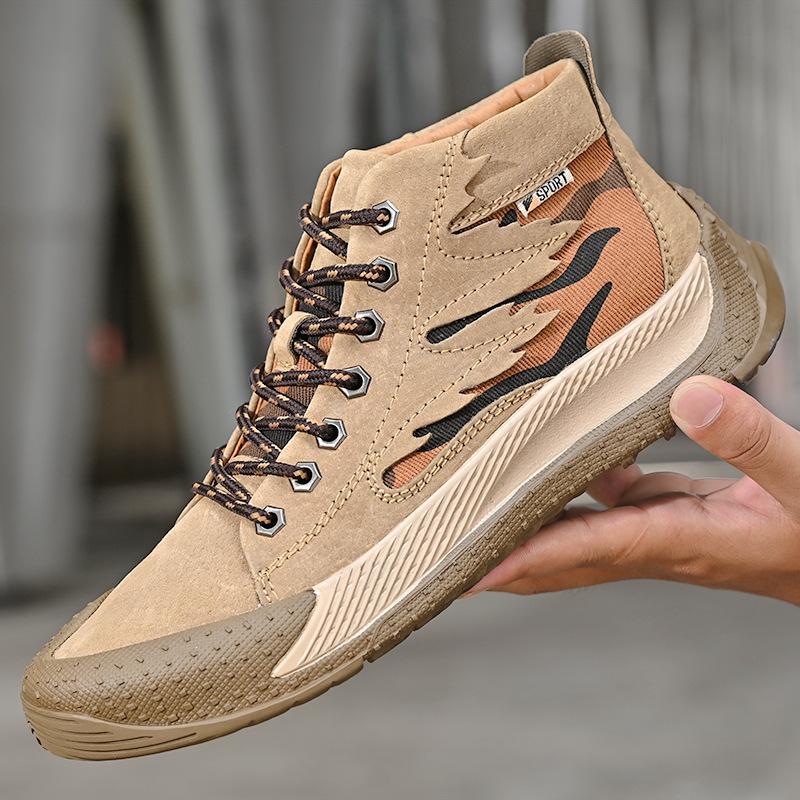 

Spring and Autumn men s shoes new leather men s British style versatile casual mid-top leather shoes trendy outdoor sports Martin boots 45 коричневий