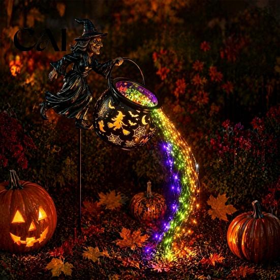 Dynamic LED Swirling Brew Light Halloween Witch Cauldron Yard Light, Flying Silhouette Garden Stake with Colorful Glowing Art for LED, Spooky Outdoor