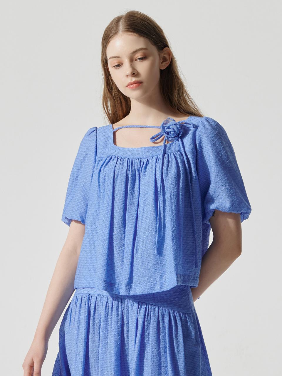 Merci And S Square Neck Shirring Puff Sleeve Blouse_Mb5Ssn2 Blue(43)/055