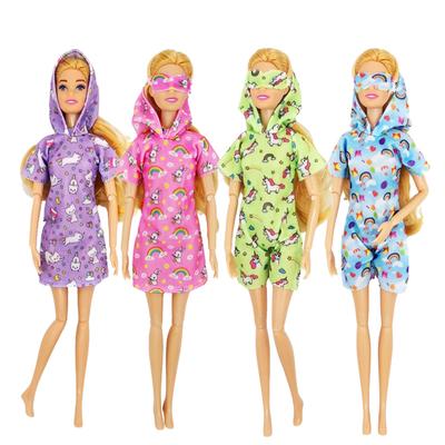 4 Ensembles/Lot Vêtements Imprimés Dessin Animé Faits Main pour Poupée Fille 11,5 pouces/30 cm Pyjamas Avec Chapeau et Patch Accessoires de Poupée Jouets