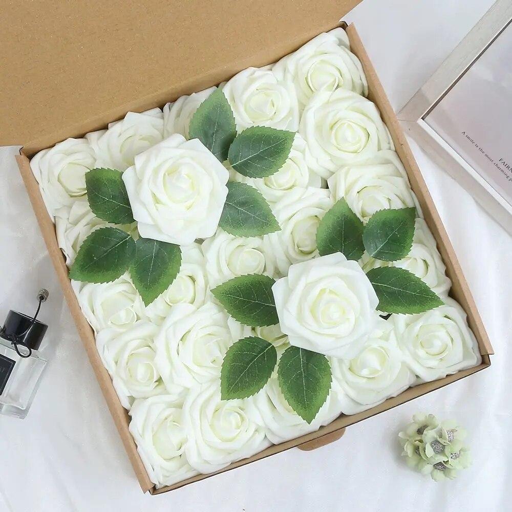 

25Pcs Rose Artificial Flowers Foam Fake Flowers for Home Decor Garden Wedding Party Decoration Bouquet Garland Gifts Accessories молочный белый